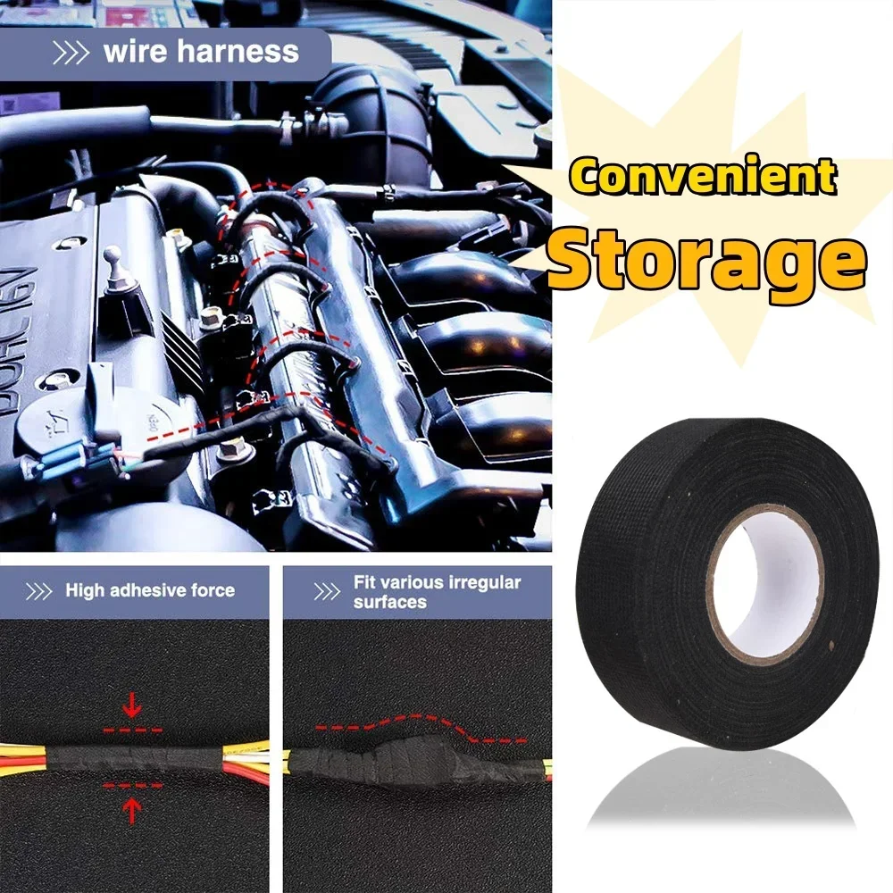 1Roll Adhesive Cloth Fabric Tape For Car Auto Wiring Harness Cable Looms Black Durable Flame Resistant 1 Roll image 3