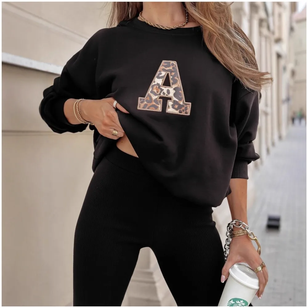 

Fashion Printed Letter O Neck T Shirt Women's Trousers 2 Piece Set New Autumn Winter Casual Loose Top Sport Trousers Set Female