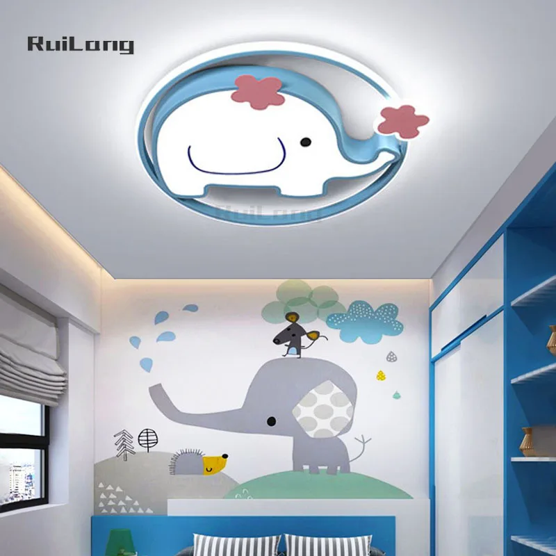 Cartoon Elephant Led Ceiling Lamp For Children's Room Baby Boy Bedroom Ceiling Light Animal Cute Decor Blue Chandelier Kids Room