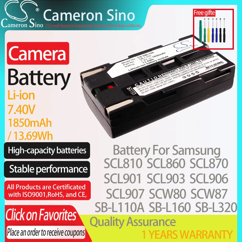 CameronSino Battery for Samsung SCL810 SCL860 SCL870 SCL901 SCL903 SCL906 SCL907 SCW80 SCW87 fits Medion SB-L160 camera battery