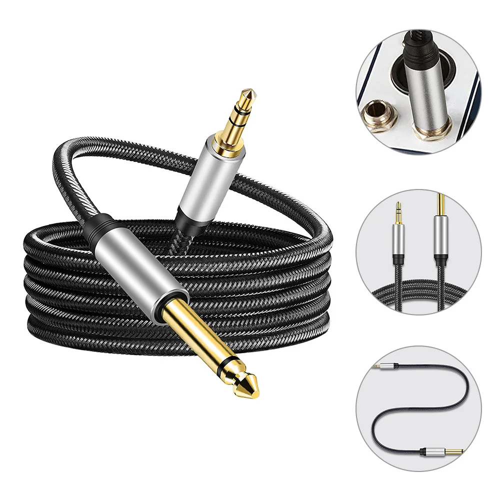 Cabo de áudio estéreo macho para macho banhado a ouro, 3.5mm 6.5mm para misturadores de guitarra 1/8 a 1/4 cabo auxiliar durável resistente ao desgaste