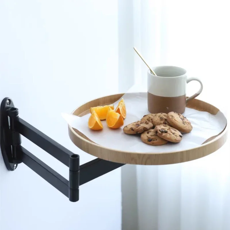 White Oak Round Coffee Table Extendable Sofa Side Table  Foldable Wall-Mounted Small Desk  Angle-Adjustable Bedside Tray