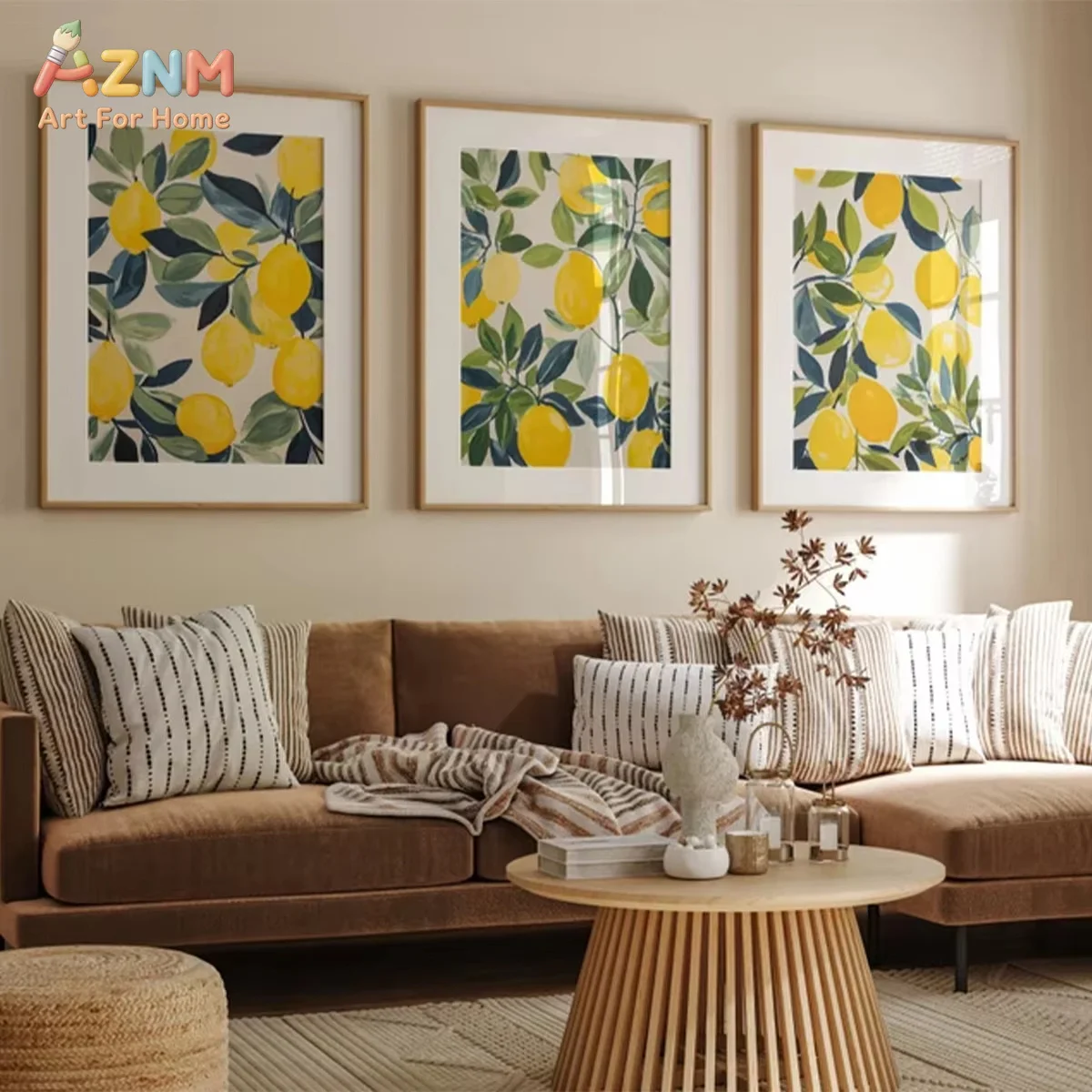 AZNM 3pcs Mediterranean Lemons Canvas Prints Poster Modern Botanical Aesthetic Art Prints Wall Art Home Decor Art Poster Gifts