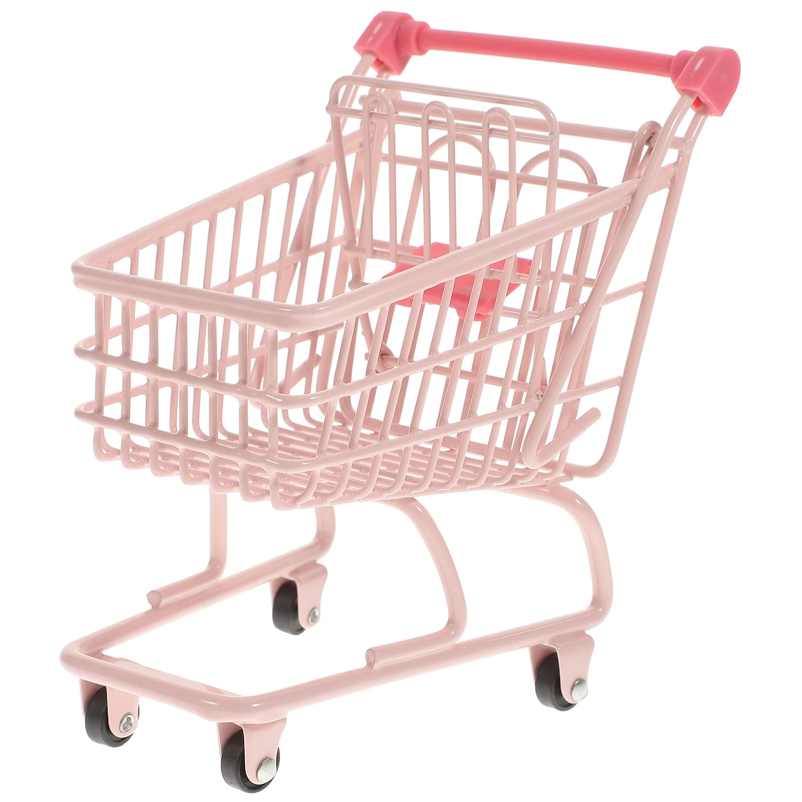 عربة تسوق معدنية للأطفال لعبة بقالة وردية عقلية صغيرة لسطح المكتب من السوبر ماركت