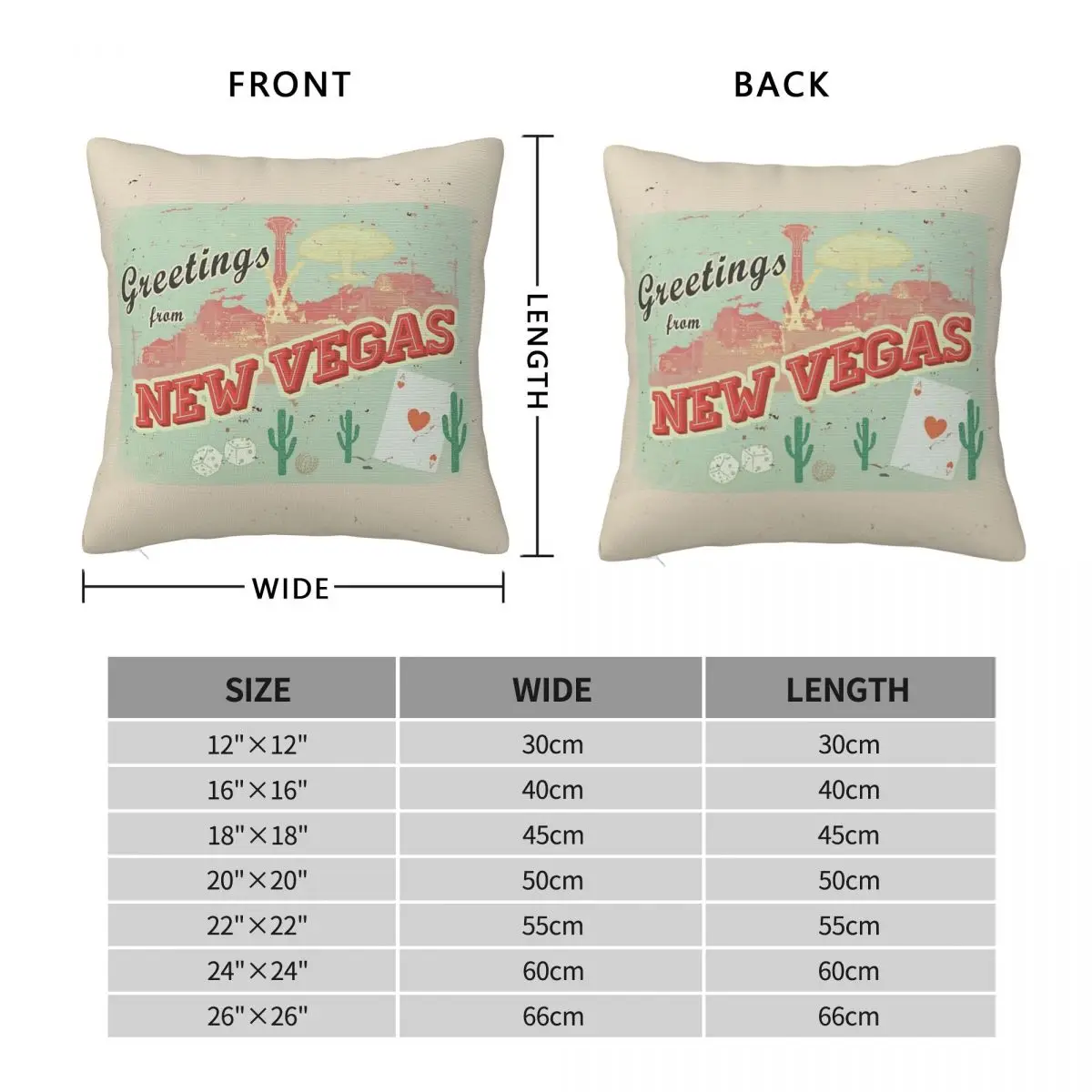 New Vegas Greetings Square Pillowcase Polyester Linen Velvet Creative Zip Decorative Bed Cushion Cover