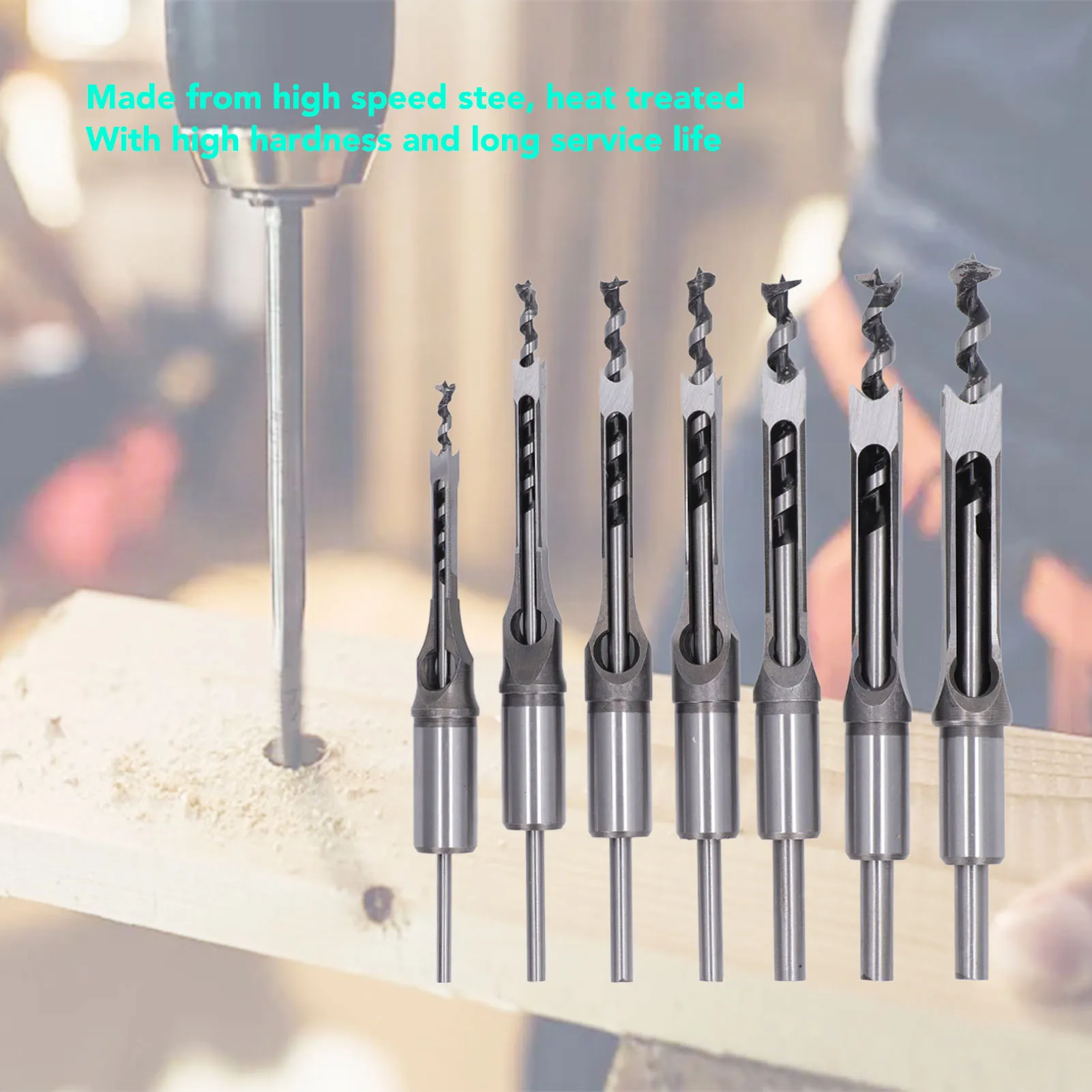 7 Pcs Woodworking Square Drill Bits 1/4in 5/16in 3/8in 2/5in 1/2in 9/16in 5/8in HSS Mortising Chisel Drill Bit Set  Woodworking,