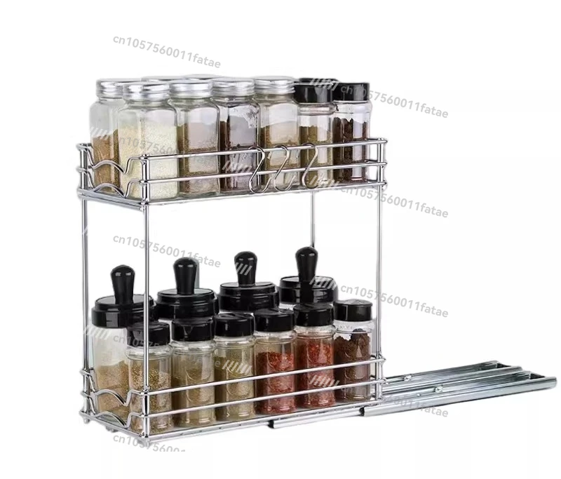Slide Rail Multi-layer Seasoning Kitchen Shelf Shopping，Mall Multi-function Lower Sink Storage Spice Bottles