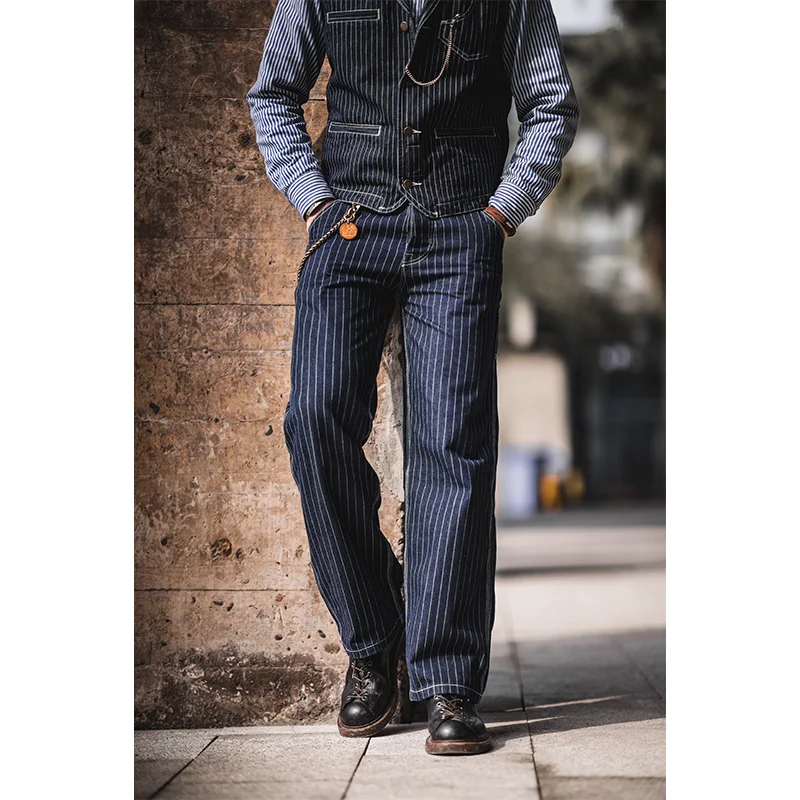 Firmranch ผู้ชาย/ผู้หญิงอเมริกัน Vintage 90s Hommes กางเกงยีนส์ผู้ชายลาย Denim กางเกงยีนส์ Amekaji Suspenders อเมริกัน Overalls กางเกง