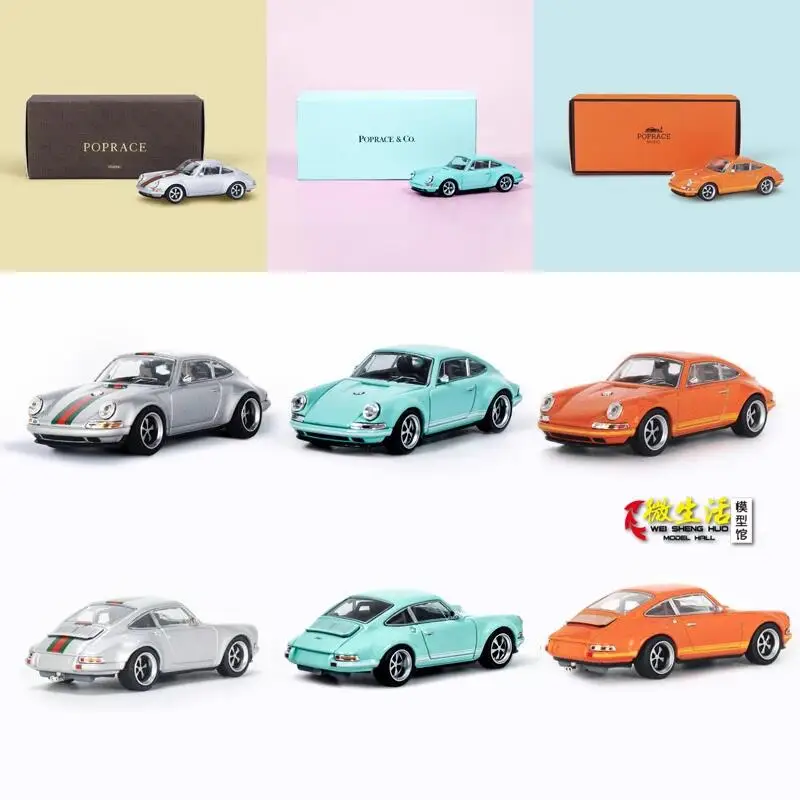 POPRACE 1:64 rwb Singer 911 964 Targa  997 gulf Collection die cast alloy car model decoration gift