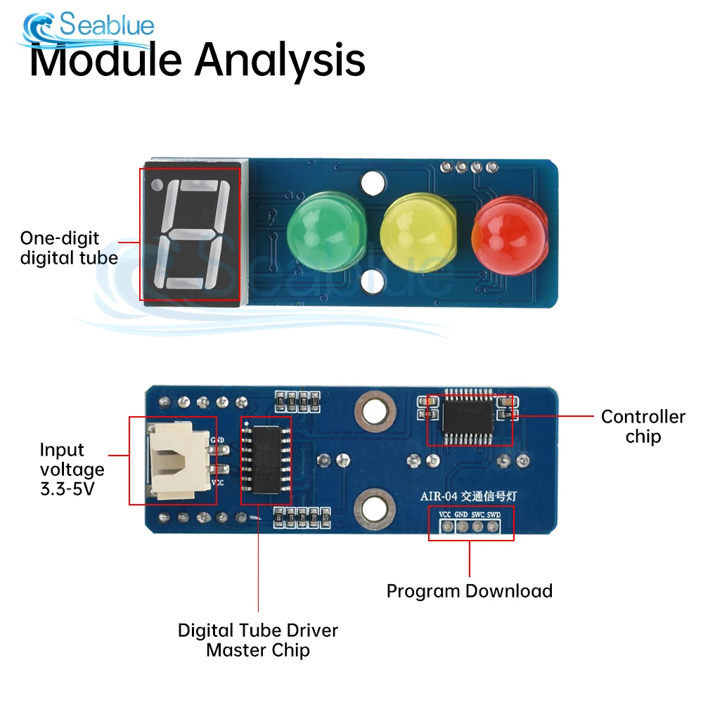 Mini 3.3-5V Traffic Light LED Display Module for Arduino Red Yellow Green LED RGB-Traffic Light for Traffic Light System Model