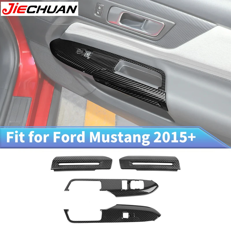 

JIECHUAN Fit For Ford Mustang 2015 Up Car Door Inner Handle Window Lifting Panel Trim Sticker Kit Auto Interior Accessories