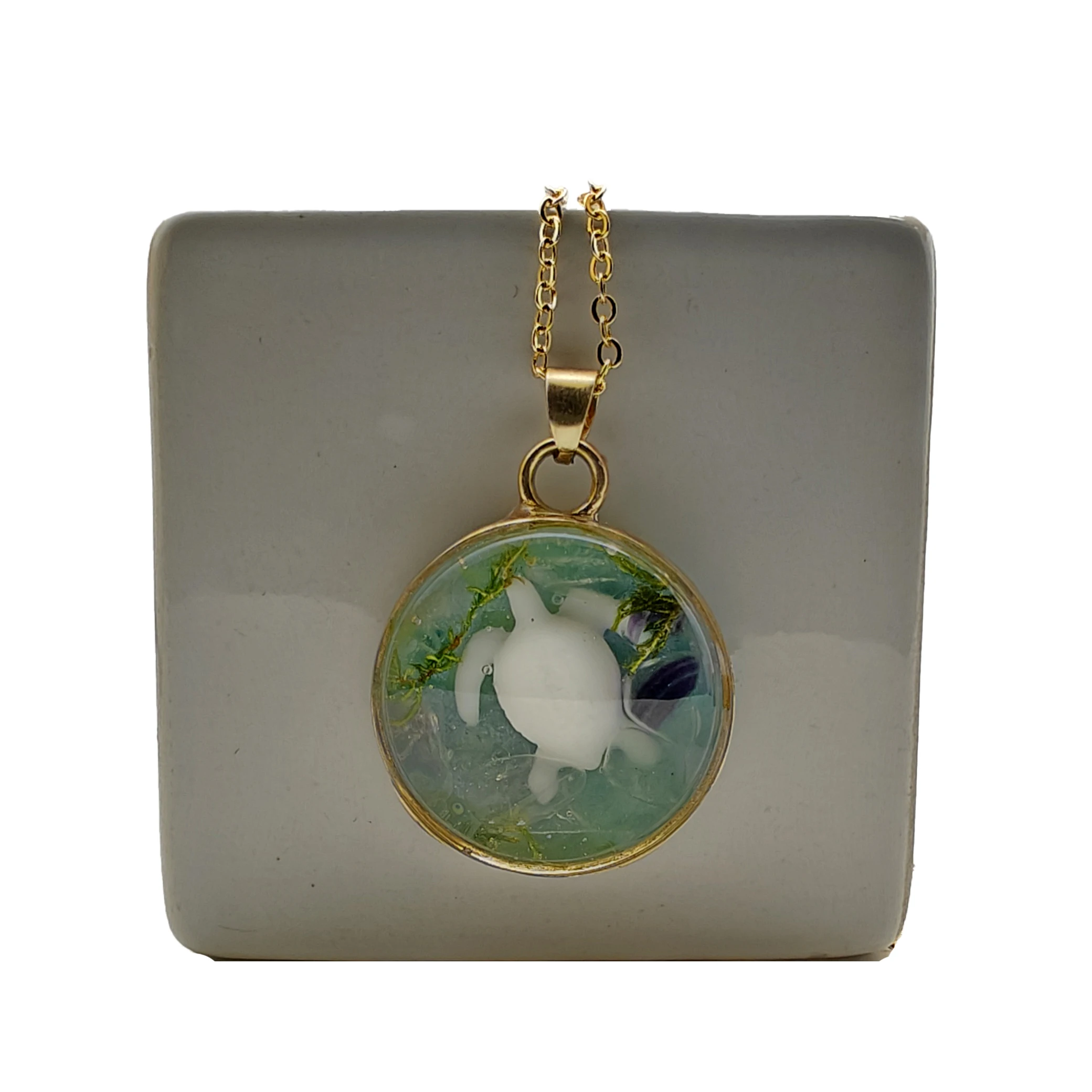 Sea Turtle 3D White Tortoise Ocean Glass Pendant Gold Color Chain Long Necklace Women Boho Fashion Jewelry Bohemian Handmade