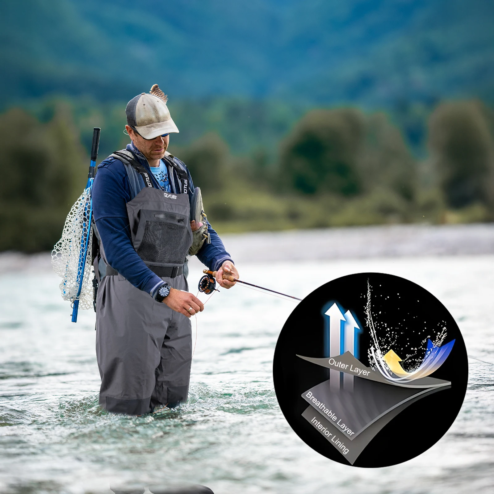 Goture pantalones de pesca impermeables transpirables con neopreno - imagen 4
