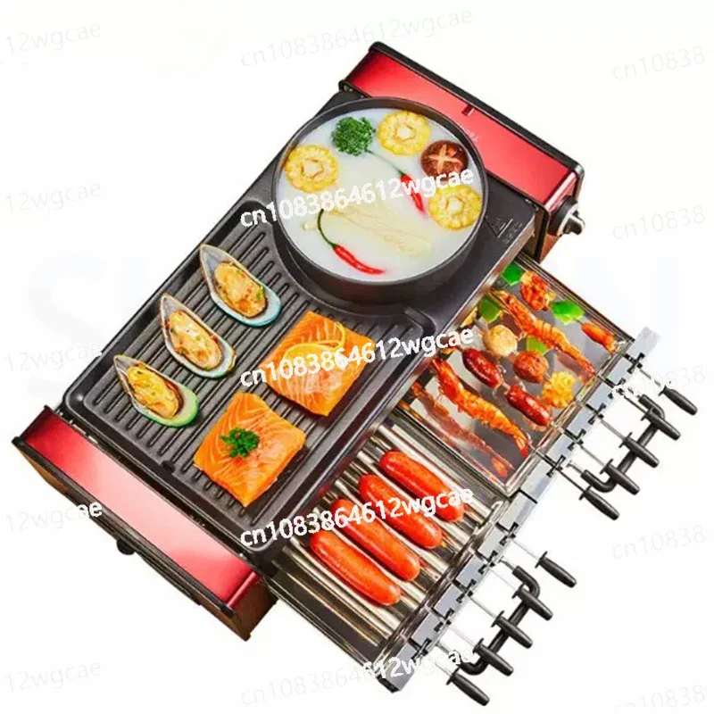 Household Electric Grill Skewer Korean Barbecue Machine Nonstick Grill Hot Pot Smokeless Multifunctional Hotplate Teppanyaki