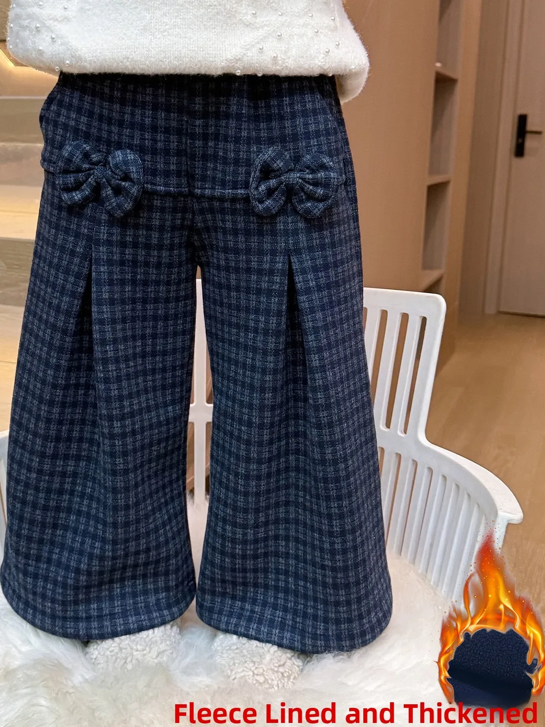 

Girls Winter Faion Thiened Fce Wide Leg Pants Knot Trousers Children's Clothing Warm Sli Kids Faion