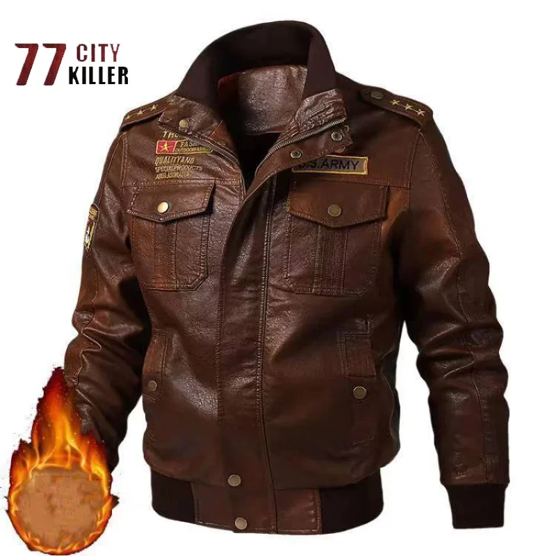 

77City Killer Lapel Leather Jacket Men Motorcycle PU Leather Coats Male Euro Size Men Leather Jackets and Coats Dropshipping