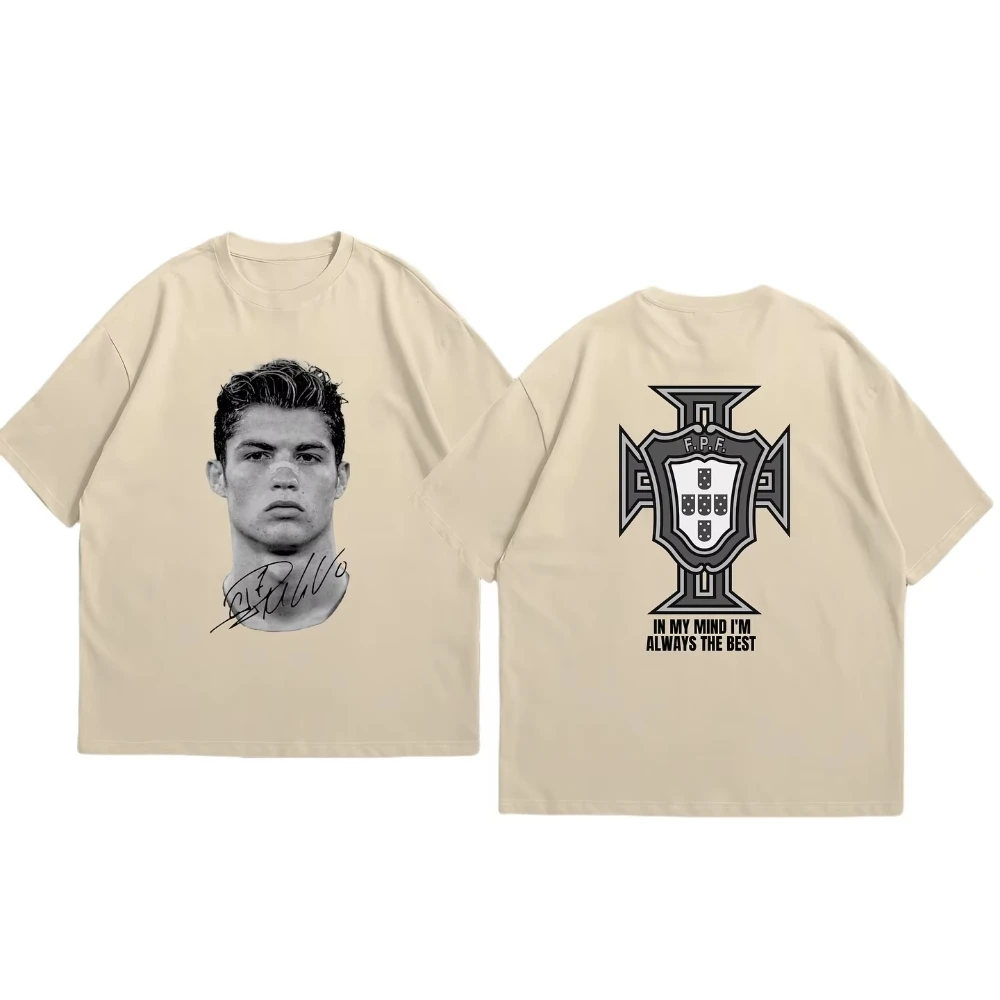 كريستيانو رونالدو نجم كرة القدم سوبر أزياء طباعة قصيرة الأكمام القطن تي شيرت الرجال النساء يرتديها النمط الأمريكي