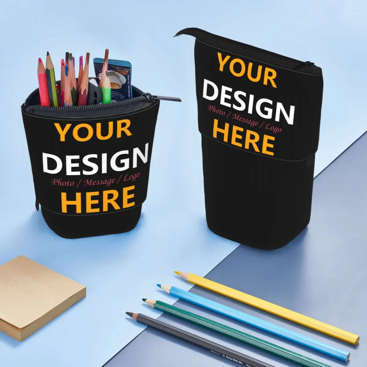 مخصص مخصص التصميم الخاص بك هنا مقلمة تلسكوبية تخزين كبير شخصية شعار مخصص مطبوعة القلم حقيبة صندوق الإمدادات