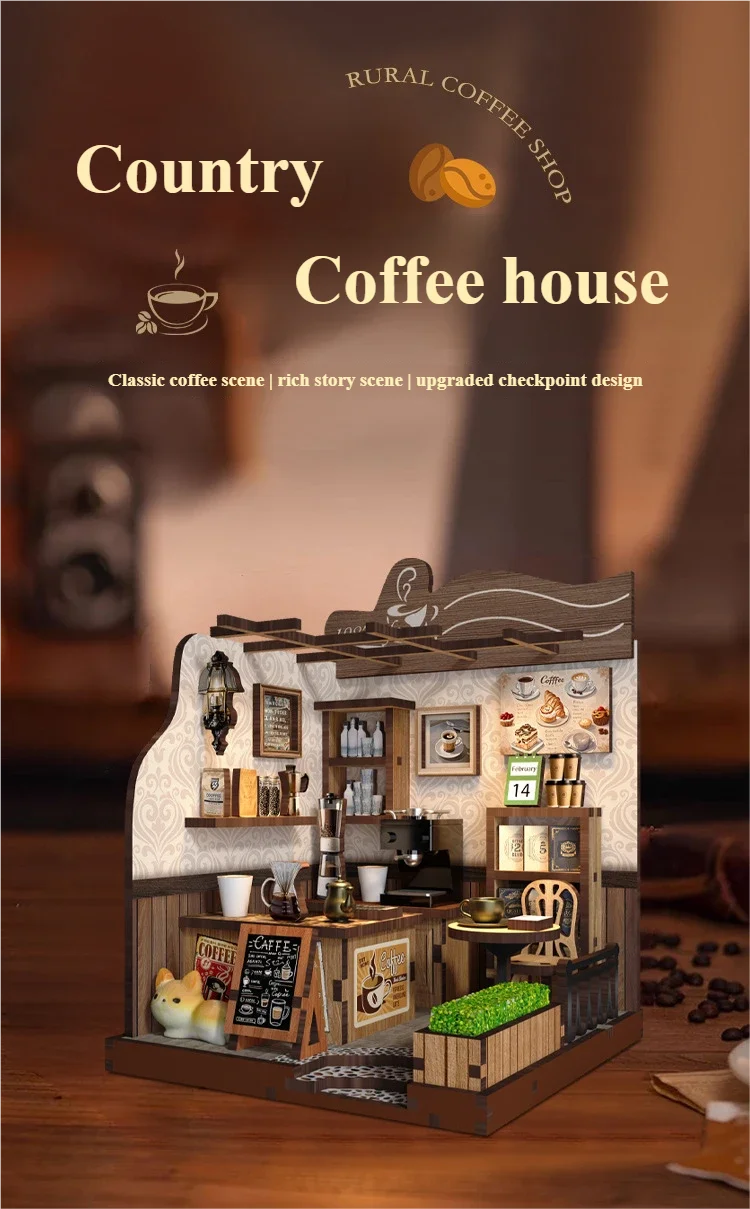 DIY Cottage Country Cafe Model House Smart Fun House Handmade Assembled Toy Micro Landscape House Mini House