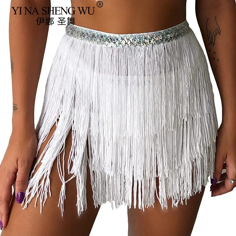Danse du ventre gland taille chaîne femmes scène Performance Costume danse latine pratique hanche écharpe trois couches frangées gland jupe