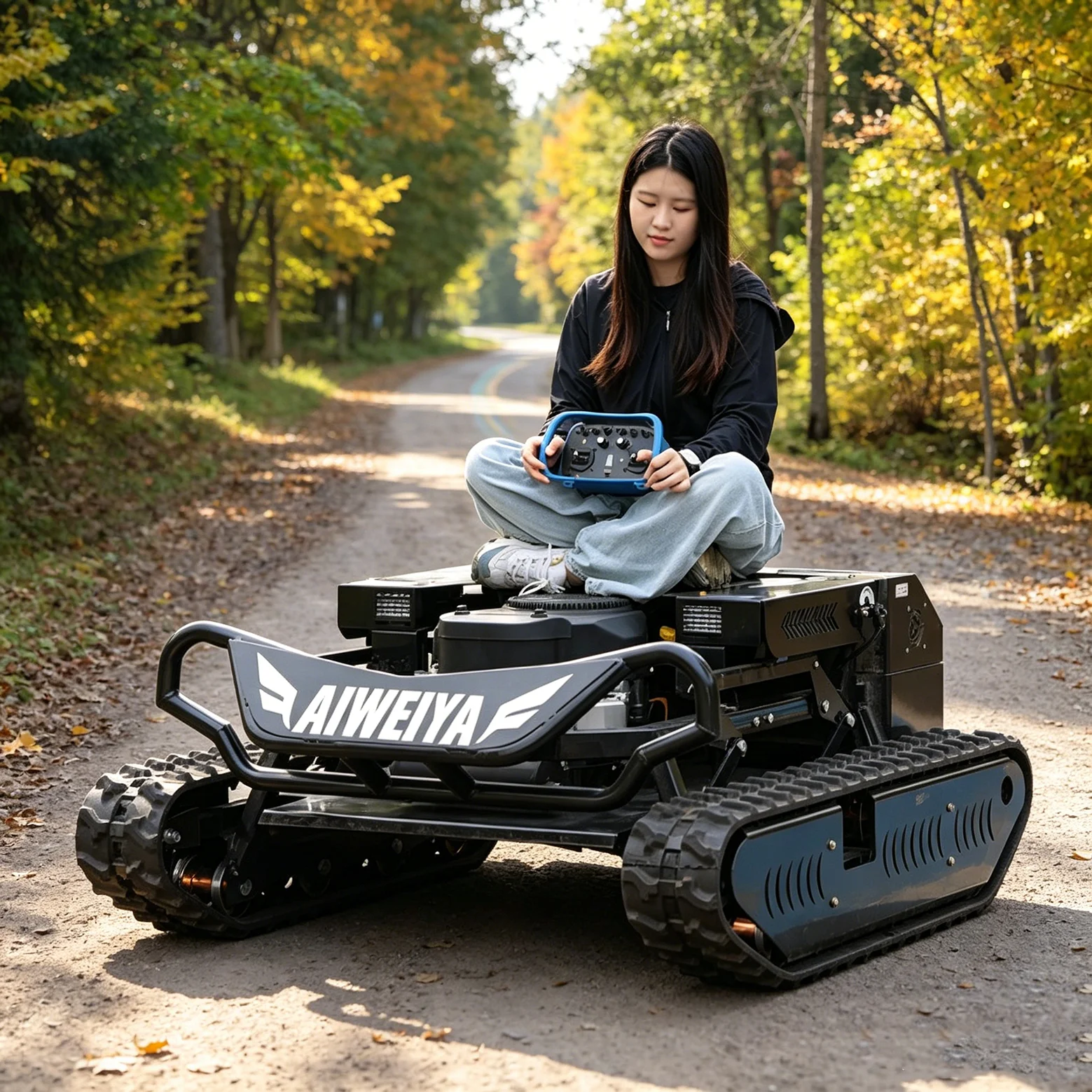 Maßgeschneiderter geländegängiger Nullwendekreis-Mähroboter mit 4-Takt-Motor, selbstfahrend, RC-GPS-gesteuert, mit verstellbarer Schnittbreite