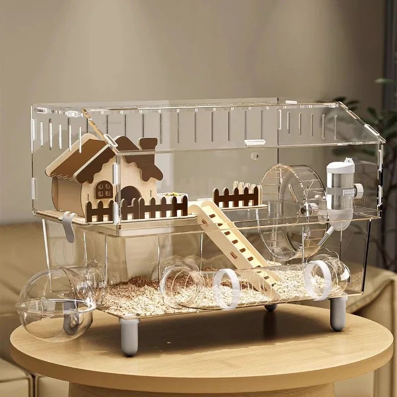 Hamster Cage, Golden Bear Cage, Winter Nest, Easy to Clean, Acrylic Luxury Villa, Warm in Winter, Full Vision
