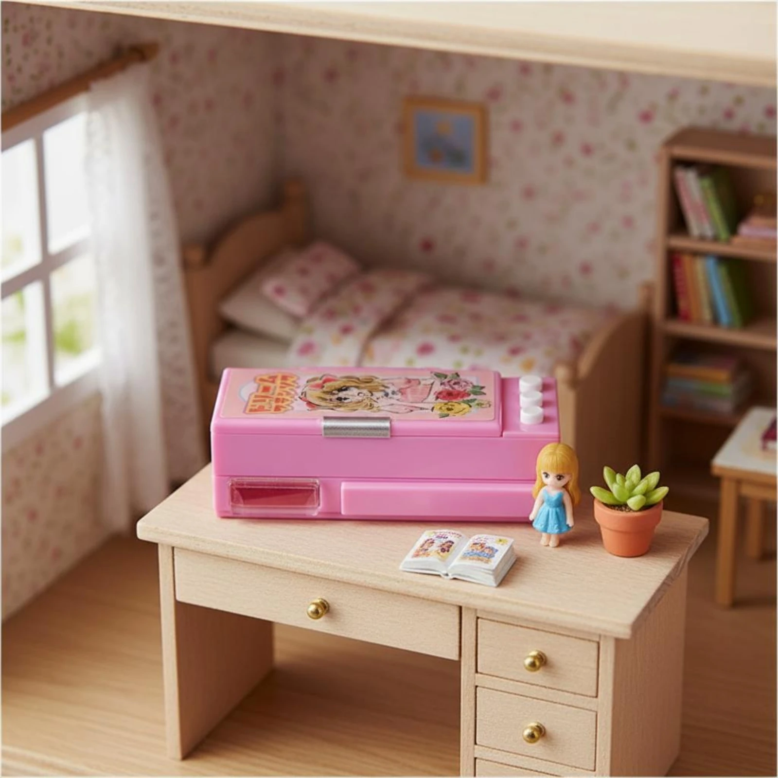 

Dollhouse Writing Implement Box Compartmented Interior Miniature Writing Implement Box Decorative Top Panel Realistic