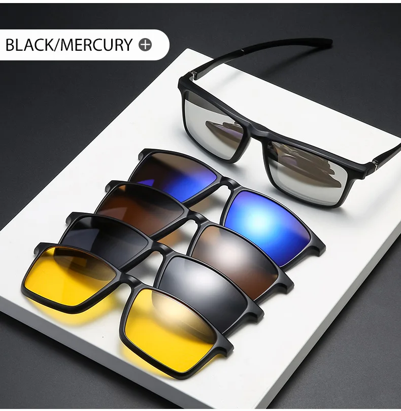 VCKA 6-in-1-Myopie-Brille mit Magnetclip, Sonnenbrille für Herren und Damen, quadratischer Rahmen, verschreibungspflichtig, kurzsichtig, Astigmatismus – 0,5 bis -10 – Detail 8