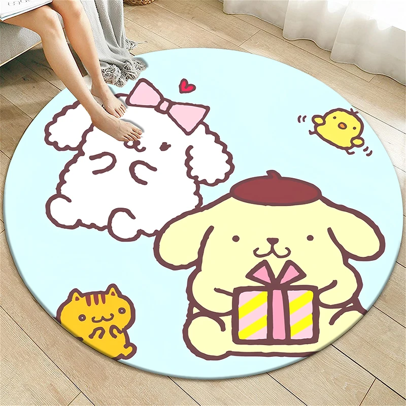 Pom Pom Purin Sanrio Cartoon HD Printed Round Carpet, Bedroom Balcony Entrance Door Sofa Non-slip Mat Home Decoration Gift Rug