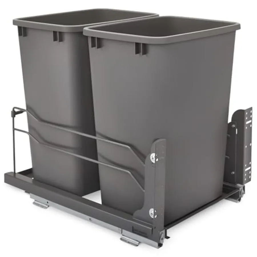 

Double Pullout Trash Cans for Under Kitchen Cabinets 35 Quart 8.75 Gallon with Soft-Close Slides Orion Gray 53WC-1835SCDM-213