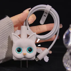 Schattige Cartoon Transparante Kat Protector Organizer Data Line Management Opladen Veilige Winder Voor Iphone Ipad 11 12 18W-20W Oplader