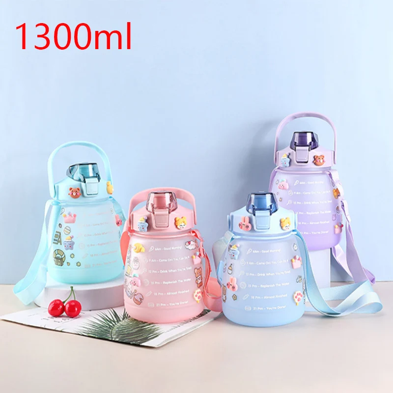 1300Ml Outdoor Sports Water Bottle, Summer Portable Large Capacity Straw Cup Cute Big Belly Cup Student and Children's Water Cup