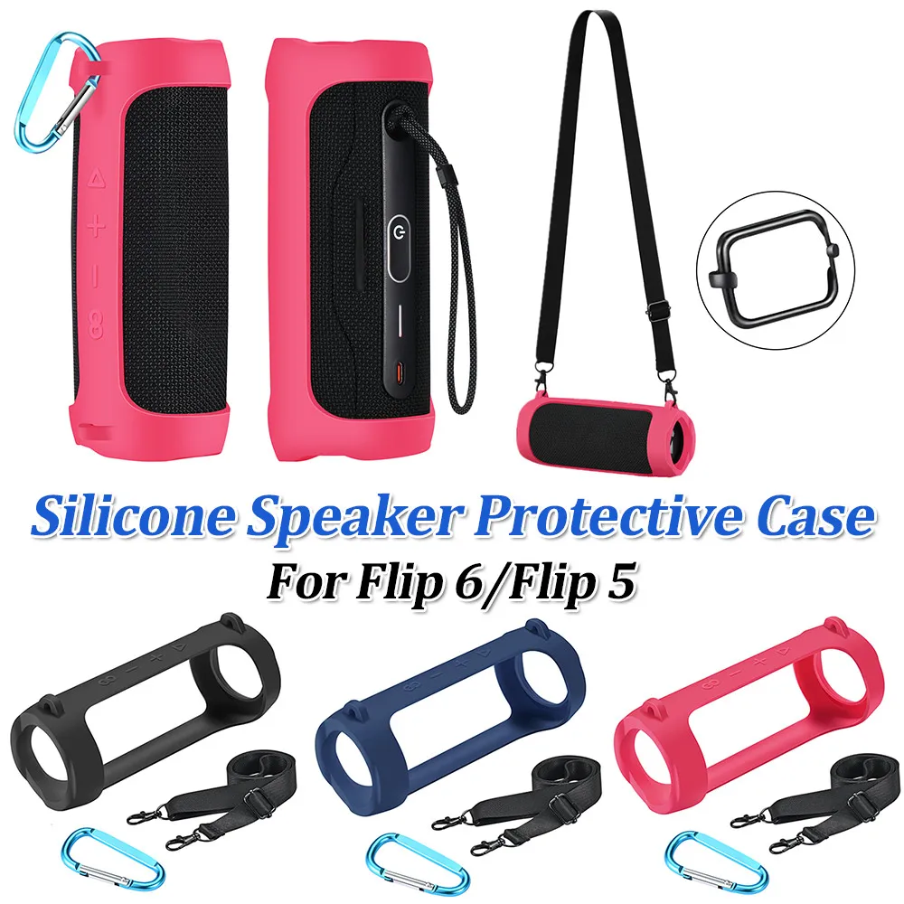 Funda protectora de silicona para altavoz con mosquetón, cubierta impermeable compatible con Bluetooth, portátil para Flip 6/Flip 5