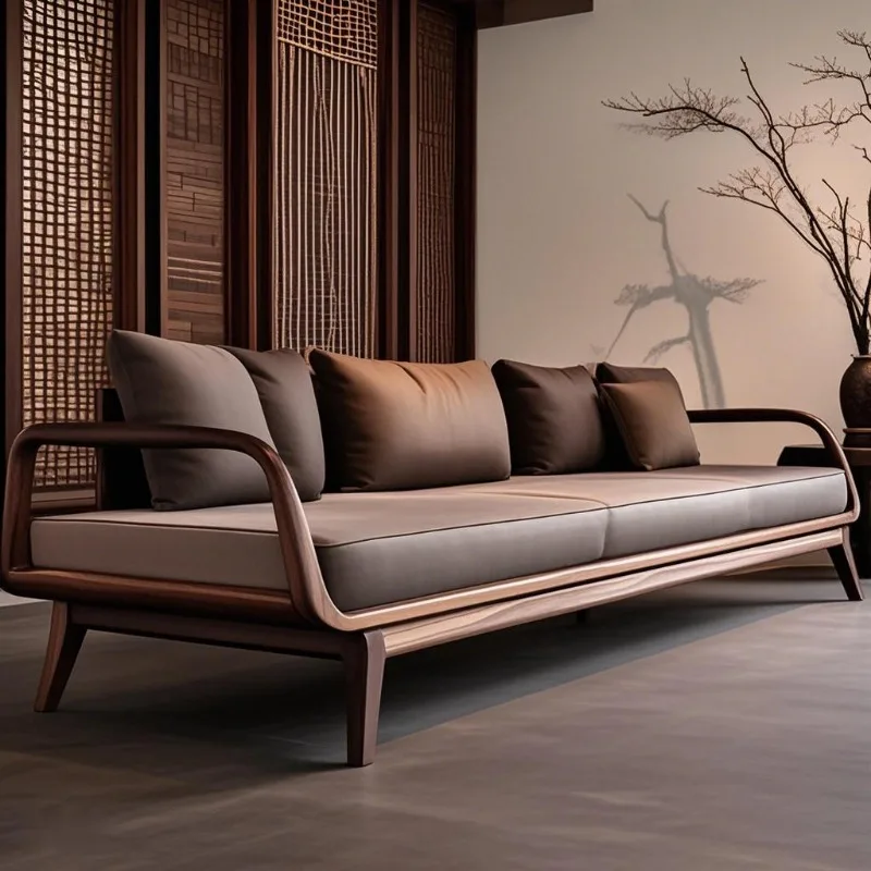 North American black walnut solid wood sofa 2025 new size apartment living room straight row solid wood furniture No