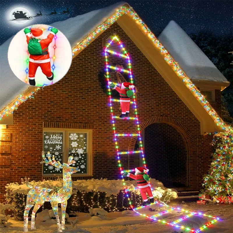 Christmas Ladder Lights Santa Claus Climbing Stairs Christmas Holiday Parties Window Decoration Indoor Outdoor LED String Lights