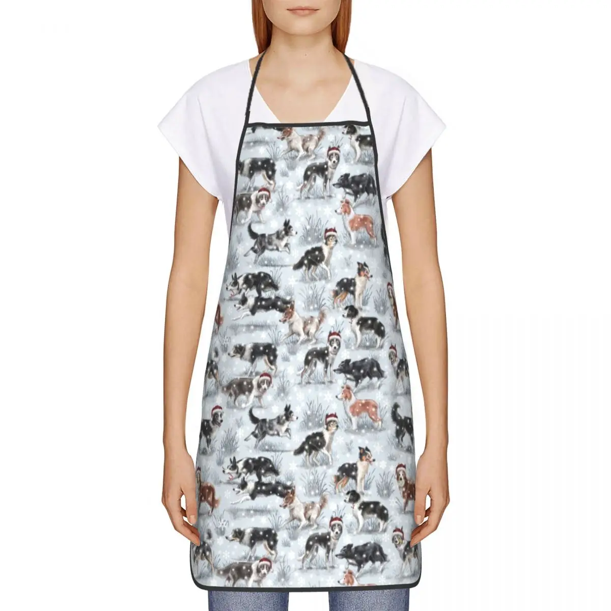 Cute Christmas Border Collie Dog Bib Apron Men Women Unisex Kitchen Chef Pet Animal Tablier Cuisine for Cooking Baking Gardening