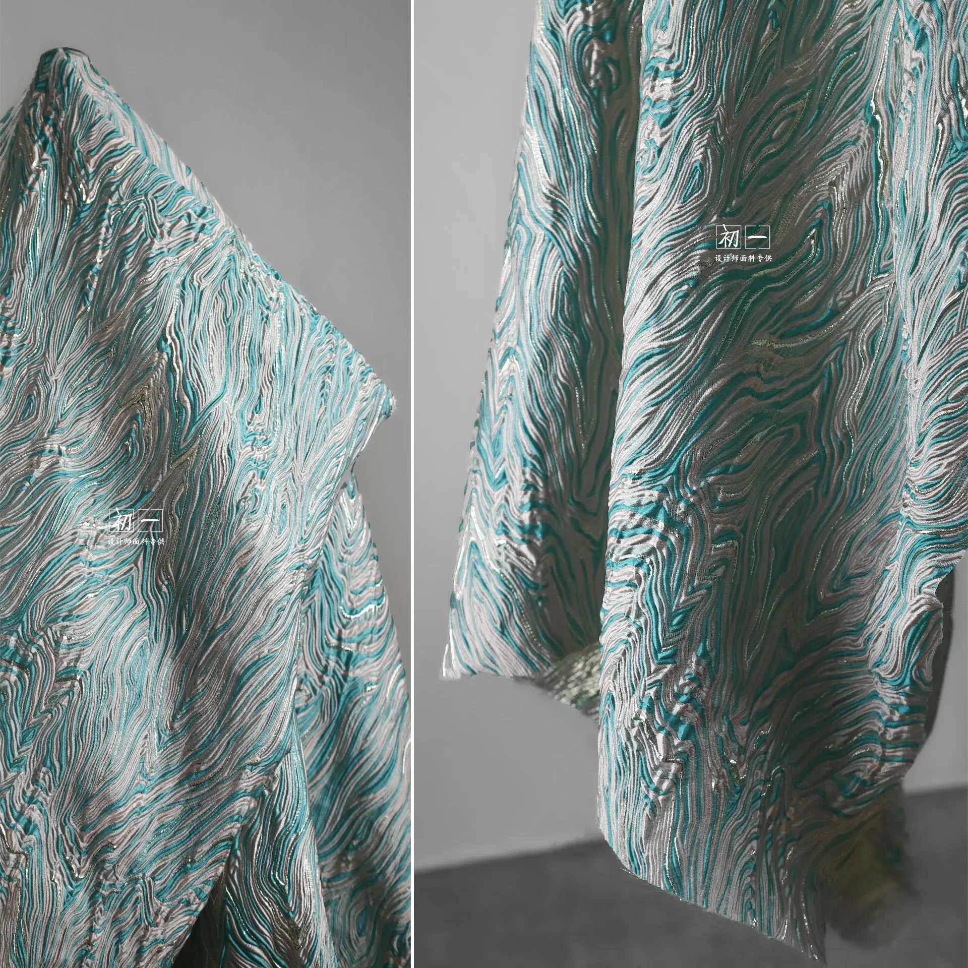 Green Mountains Pattern Gilding Silk Texture Figured Cloth Low Light Three-Dimensional DIY Bag Creative Clothing Designer Fabric