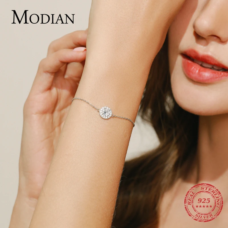 Modian puro 925 prata esterlina luxo 1.0ct espumante claro cz elo da cadeia charme pulseira para as mulheres de casamento jóias de noivado