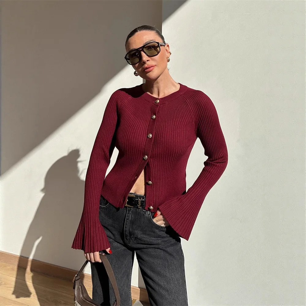 

Новый весенний вязаный кардиган 2026 года: модный, в рубчик, на одной пуговице, с длинным рукавом, повседневный базовый свитер для офиса и женщин