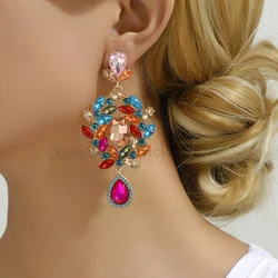 Bohemian Shiny Glass Geometric Chandelier Dangle Drop Earrings For Women Trend Luxury Design Charm Party Pendant Jewelry Gift