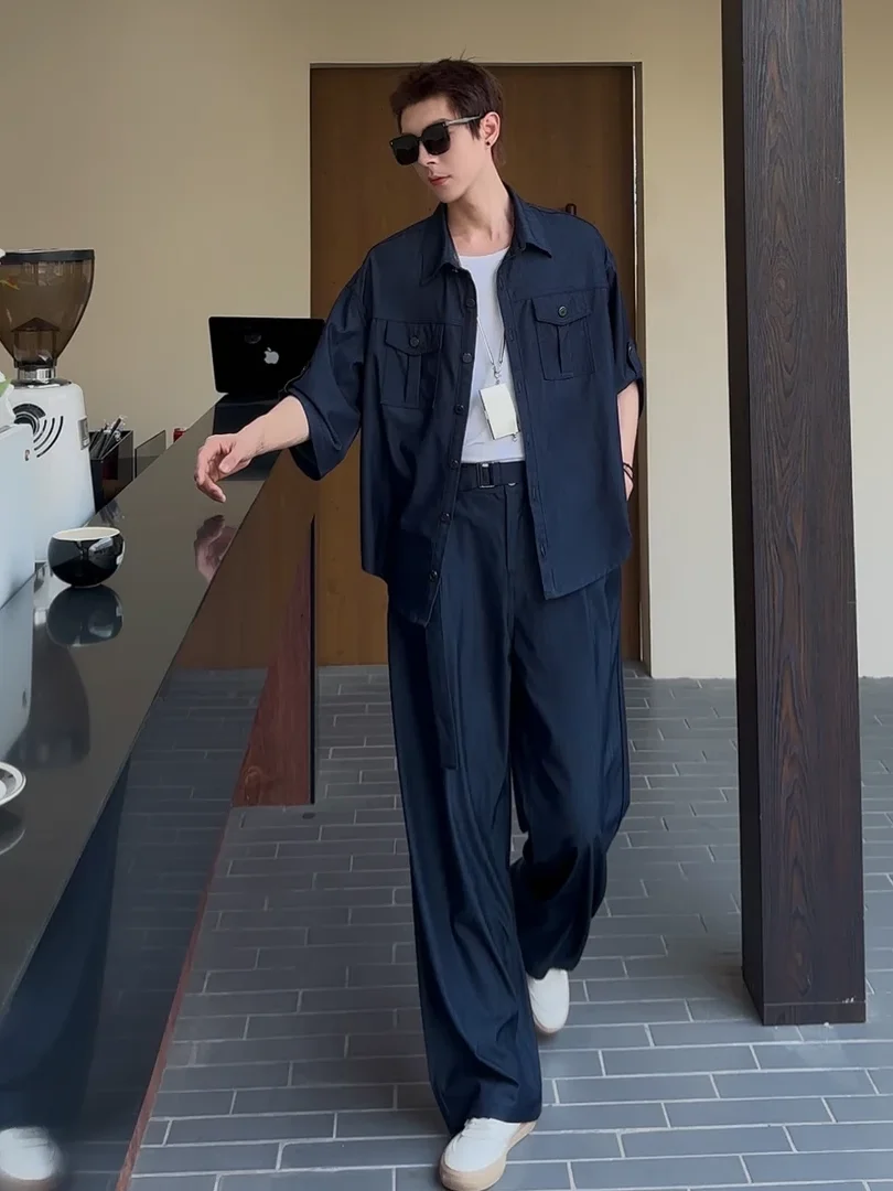 

Модный осенний комплект-двойка для мужчин: свободные повседневные джинсы и шорты в корейском стиле, свободный крой, удобная молодежная одежда