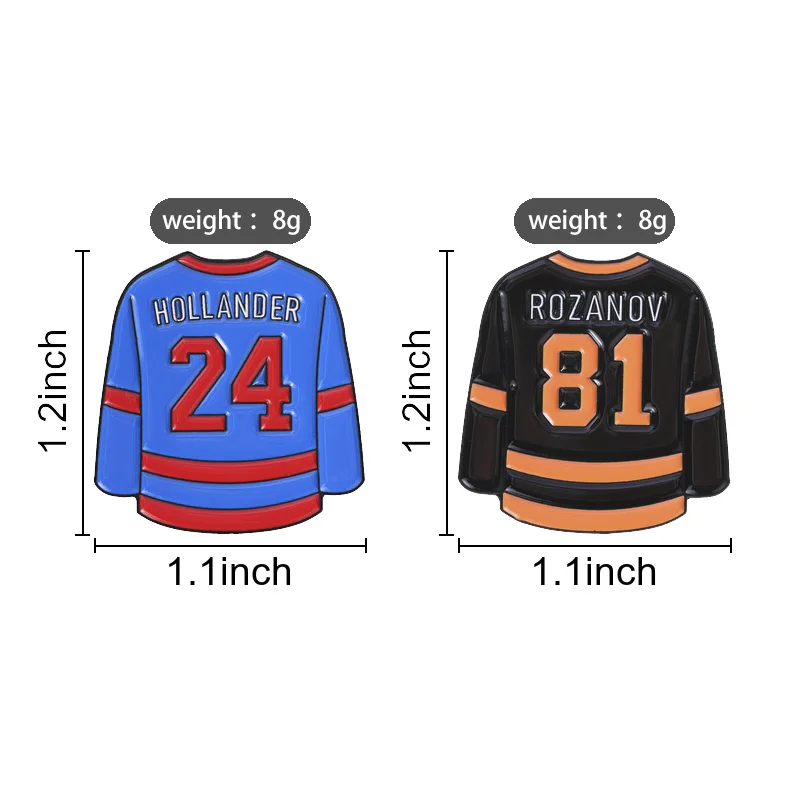 Retro Hockey Player Enamel Pins Cartoon Sports Team Blue and Red Jersey Brooches Lapel Badge Jewelry Gift for Fans
