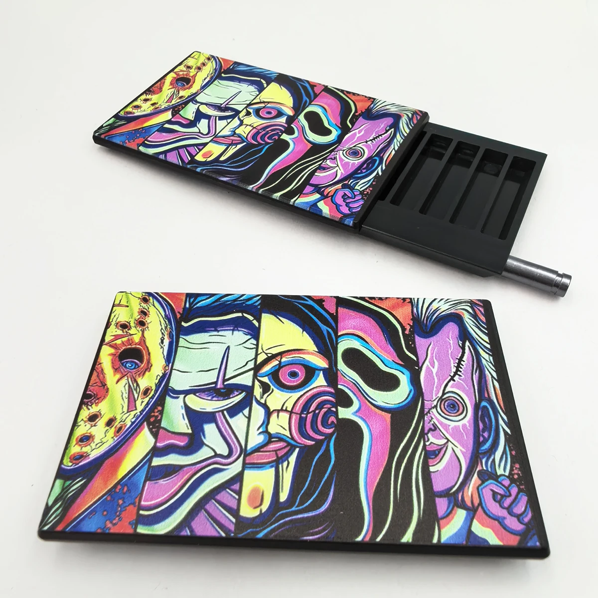 8-Fächer Plastik-Schnupftabak-Set-Behälter mit Schiebedeckel aus Aluminium, 8 Schlitze, Taschenformat, Tragbare Aufbewahrungsbox – Detail 7