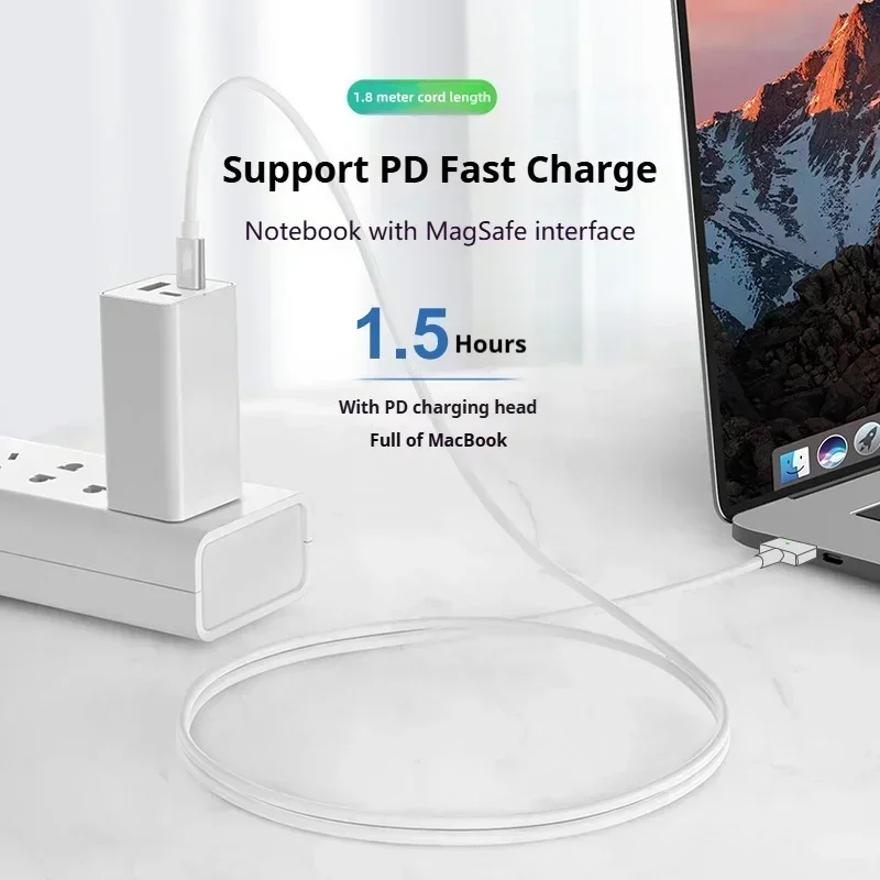 USB-C to Mag2 T-shaped Braided Charging Cable for MacBook Air/Pro, Fast Magnetic Charger Cord Compatible with 45W 60W 85W image 5