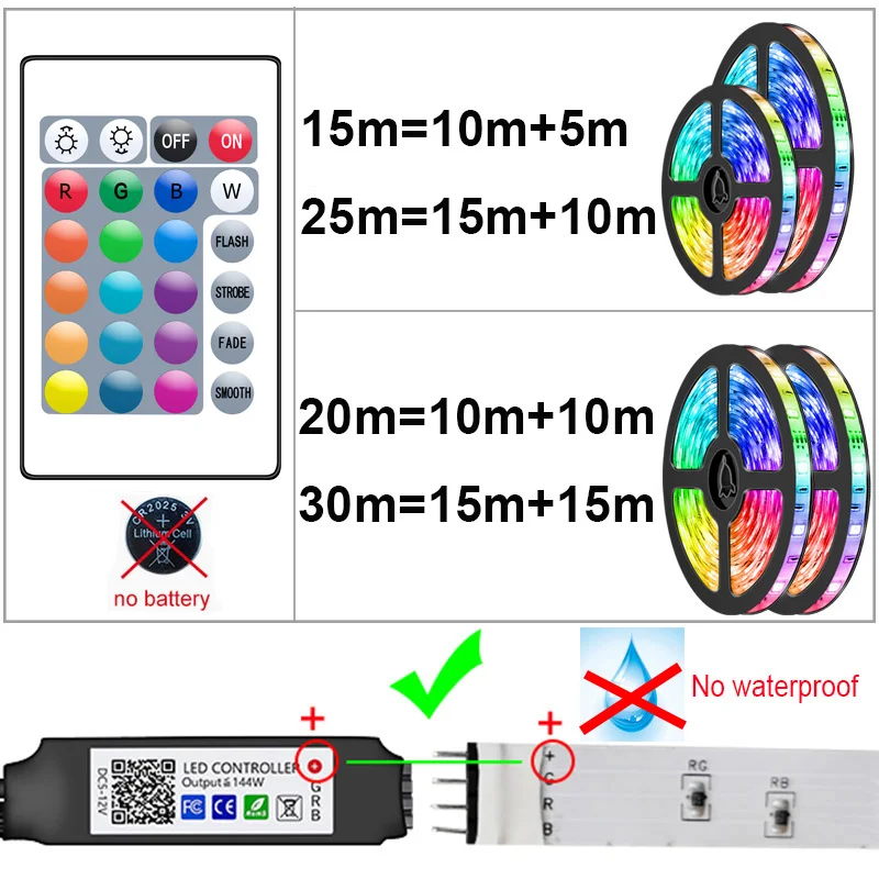 1m-40m WIFI APP Control LED Strip Lights 5050RGB SMD Elastyczna wstążka RGB LED Light Z zasilaczem Taśma Dioda