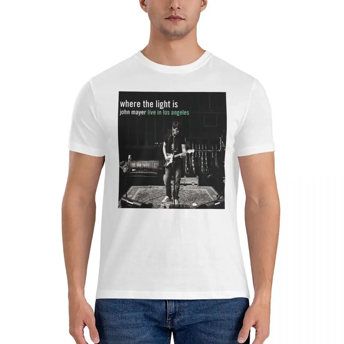 Where The Light Is T Shirts Men's Cotton Hipster T-Shirt Crew Neck J-John Mayer Singer Tee Shirt Short Sleeve Tops Gift Idea