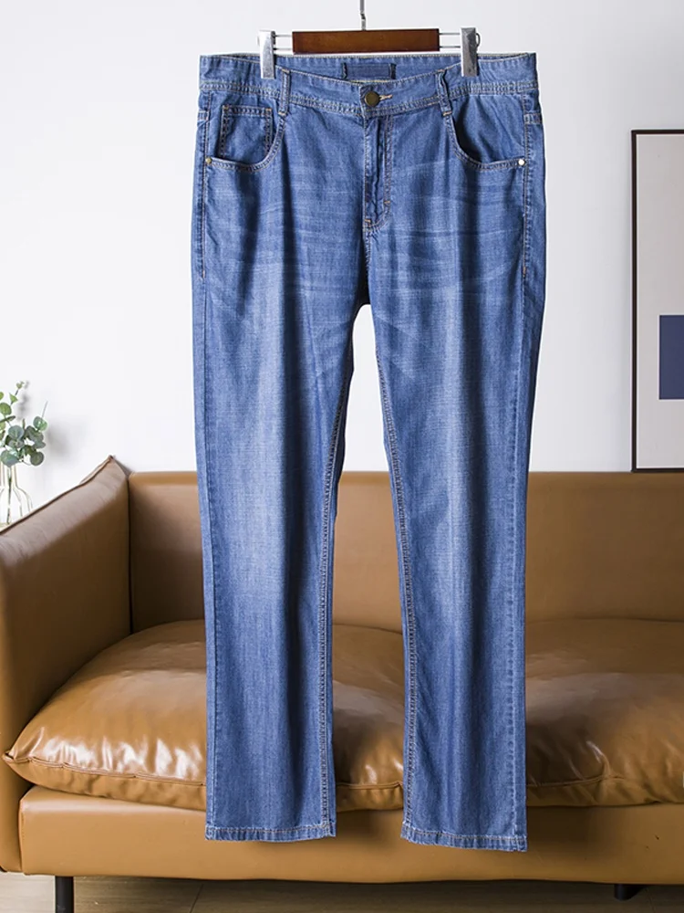 

Premium Quali Thin Casual Loose Straight Leg Men's Jeans Spring Summer Low Waist Long Pants Faion Urban Sle mid Year