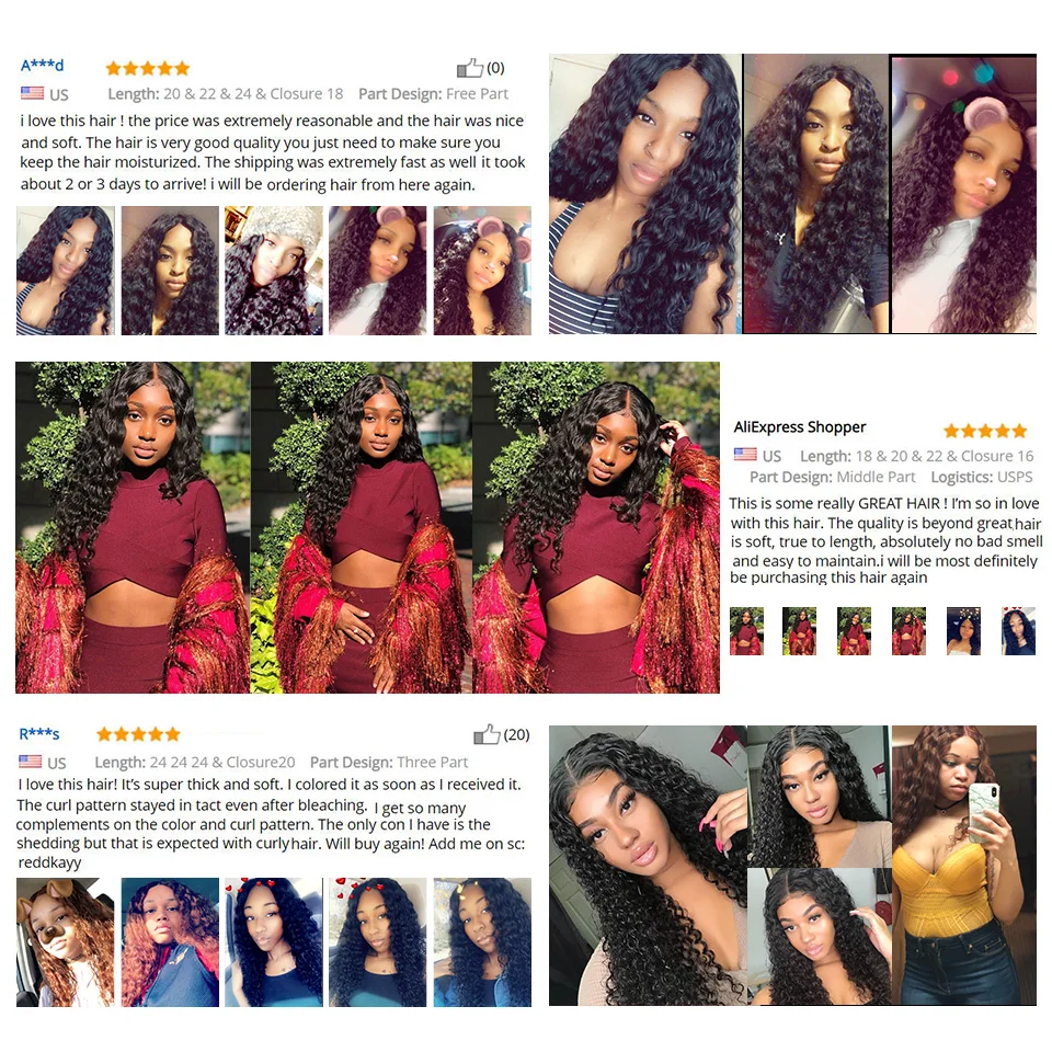 Ulrica Peruvian Hair Deep Wave Bundles Humain Hair Curly Bundles Human hair 10-30inch Remy Hair Extension Weaves Double Weft