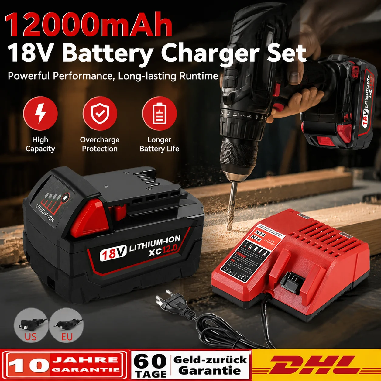 

M18 High Capacity 12Ah Battery Compatible With For Milwaukee 18V 48-11-1860 48-11-1850 48-11-1840 Tools