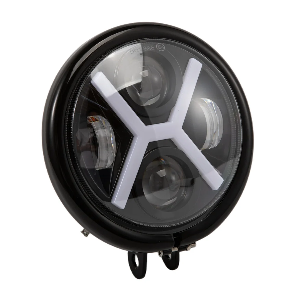 5.75 Inch LED Headlight X Style Universal For Street Tracker Cafer Racer Bobber Motorcycle 12‑60V 40W Round Moto Modified